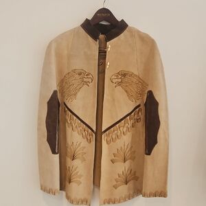 Men's Beige and Brown Embroidered Jacket